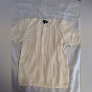 Express Cream Ribbed Knit Crewneck Sweater